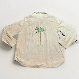 Rare LEVIS Boyfriend Fit Blue Coconut Tree Embroidered Back Button Down LS Shirt